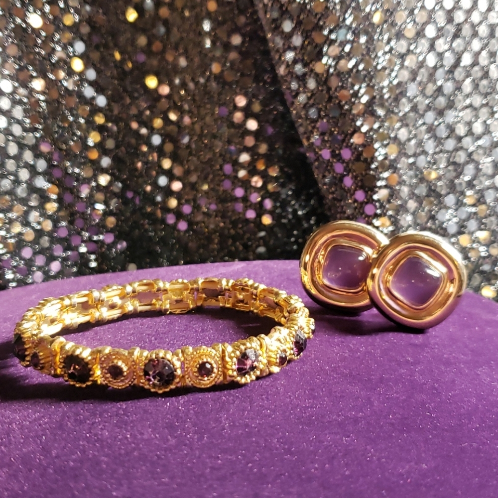 Royal Purple and Gold Bracelet with Clip-Ons